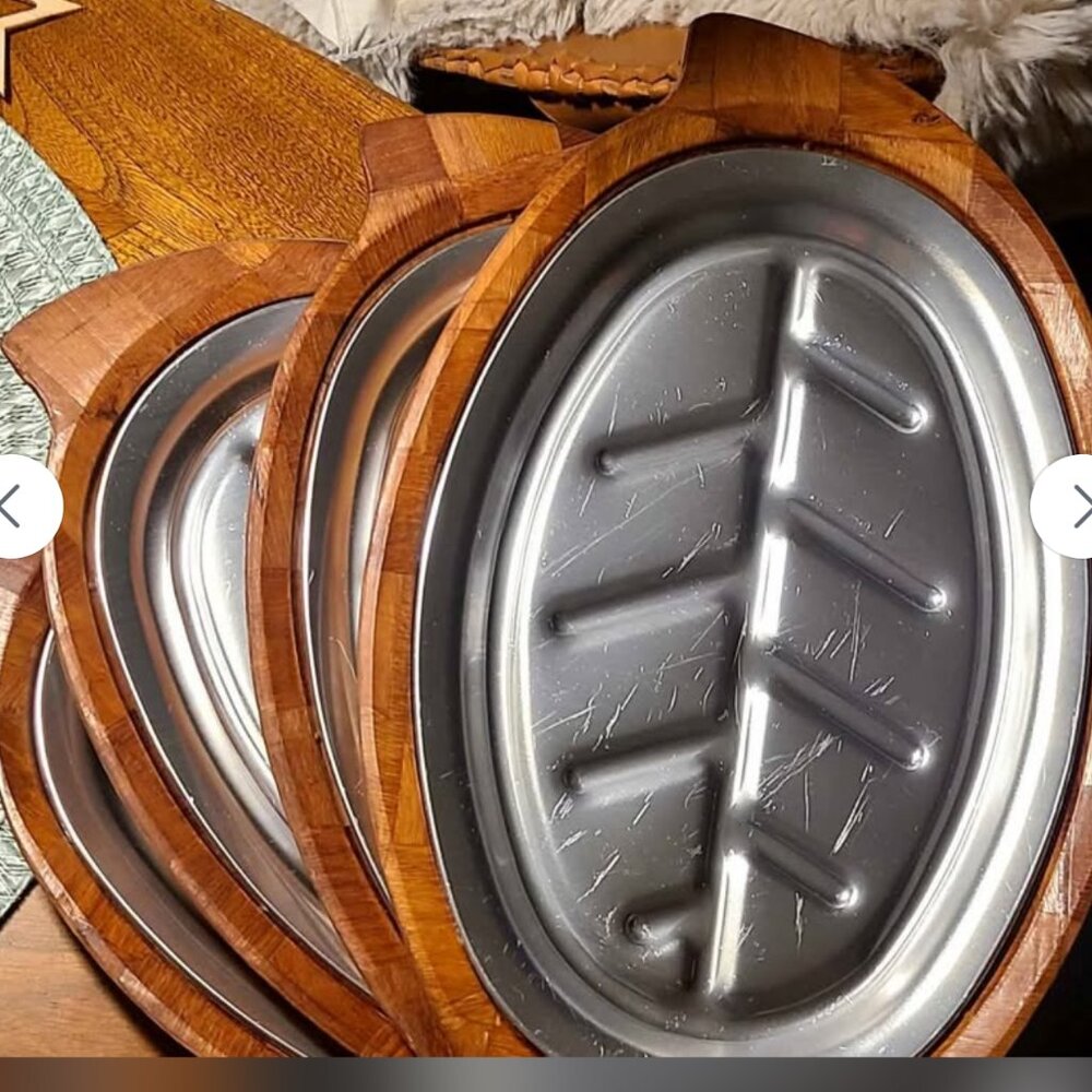 Set of 4 Vintage 1970s Weavewood with Aluminum Insert Meat Serving Trays